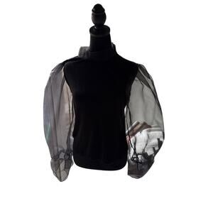Tiny Willow Black Sheer Organza Puff Sleeve Top XL